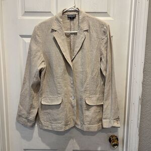 Lands End Direct Merchants Beige Linen Blazer Women’s 14 Structured‎ Workwear
